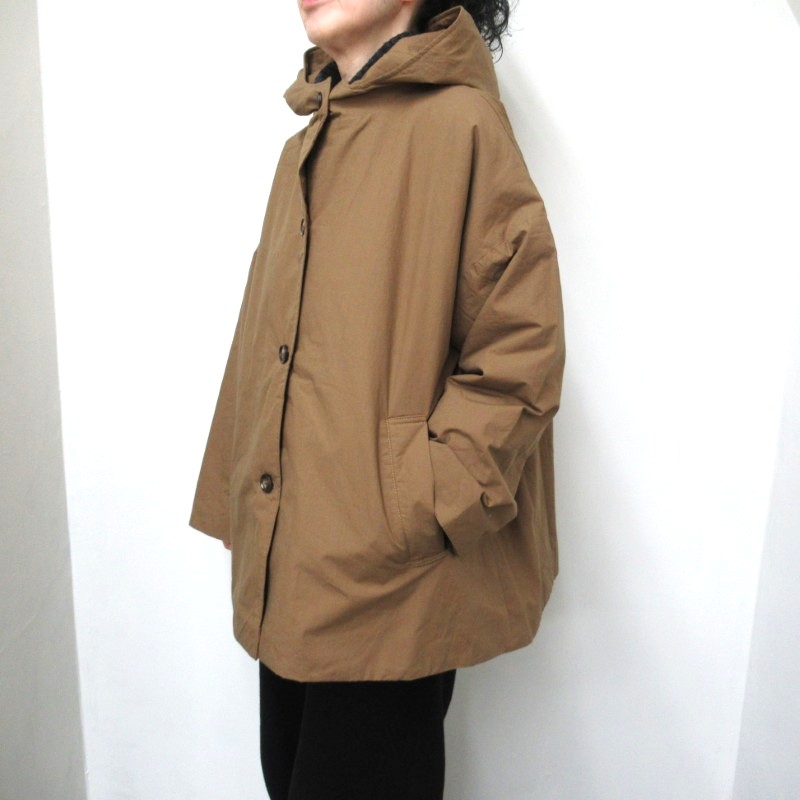 mao made ミディアム丈Aラインフード付きコート /コヨーテ15